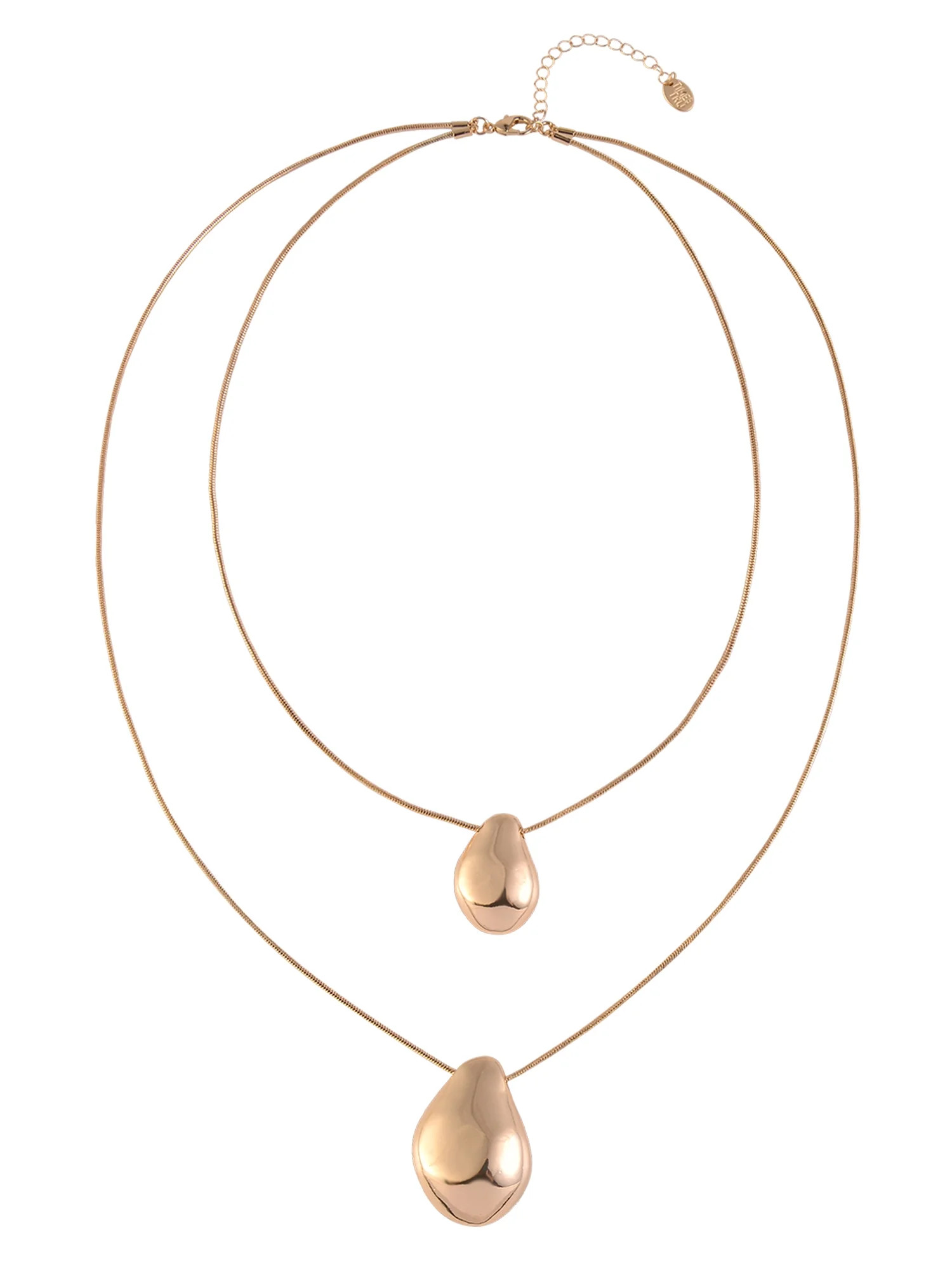 Time and Tru Women's Layered Snake Chain Textured Oval Pendants Gold Tone Necklace - Walmart.com | Walmart (US)