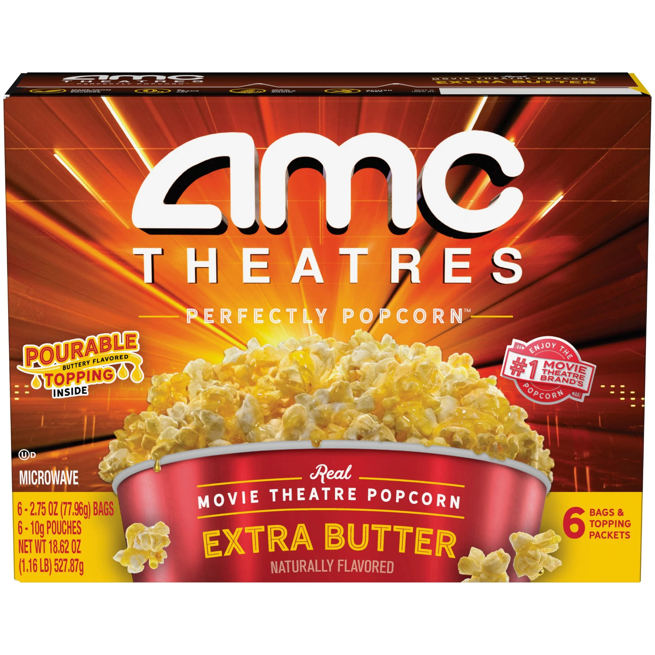 AMC Theatres Microwave Popcorn 6ct, Extra Butter | Walmart (US)