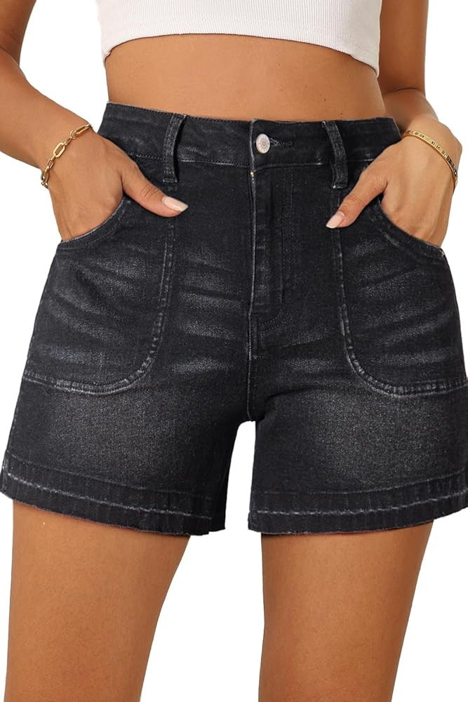 Dokotoo Womens Jean Shorts Stretchy High Waisted 2025 Straight Leg Frayed Raw Hem Casual Denim Sh... | Amazon (US)