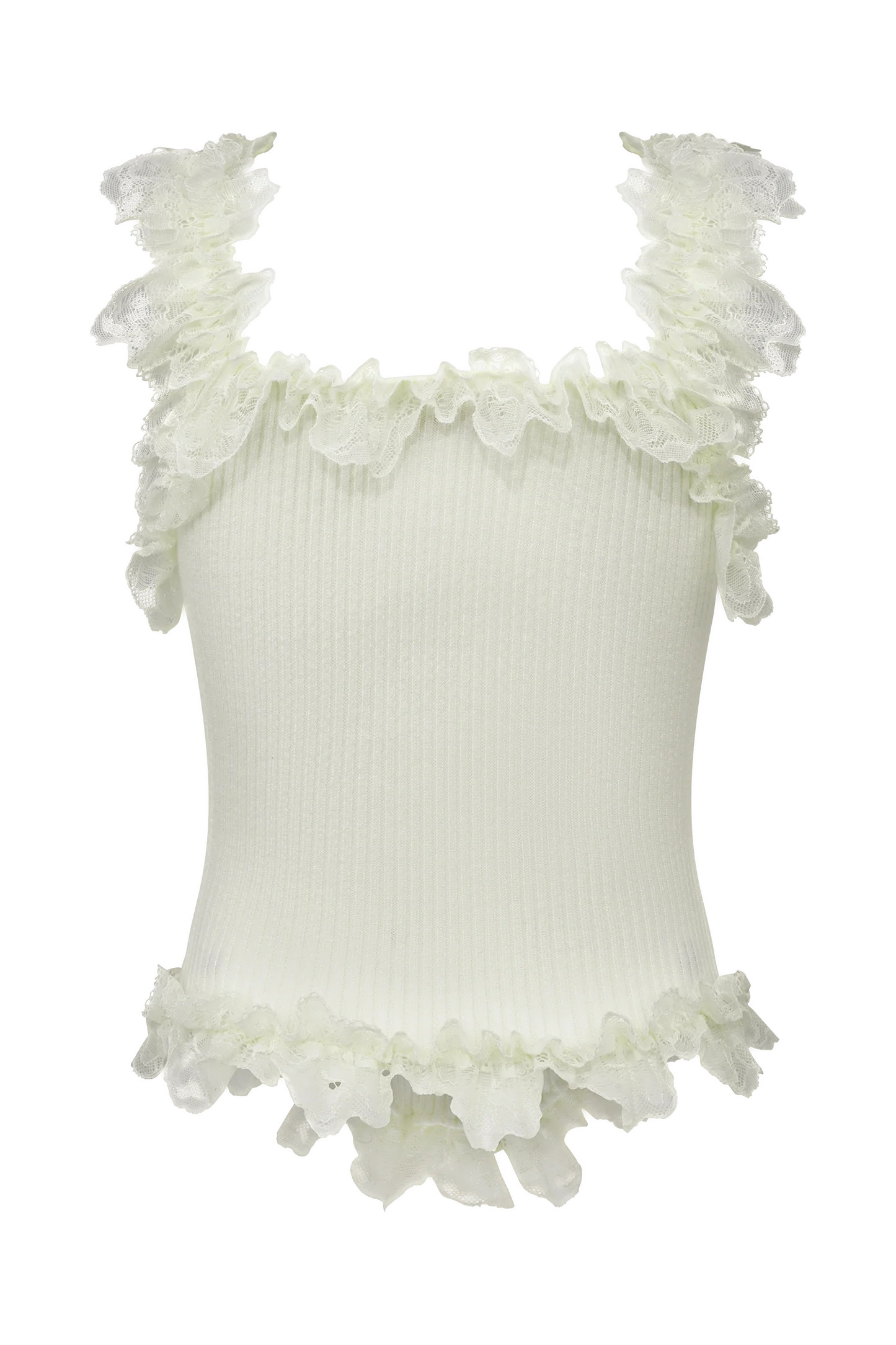 Shay Lace Ruffle Knit Top - Cream | MESHKI US
