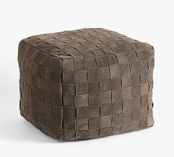 Suede Basketweave Pouf | Pottery Barn (US)