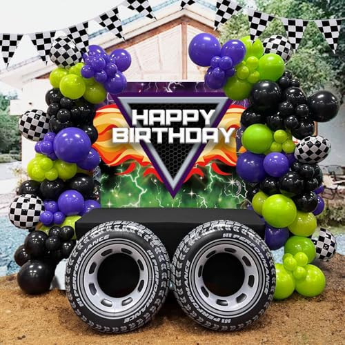 Truck Balloon Green Purple Black Silver Big Wheels Jeep Balloon Garland Halloween Balloon Arch Kit Race Car Checkered Flag For Monster Truck Party Supplies Kids 3th 4th Boy Birthday Party Decoration | Amazon (US)