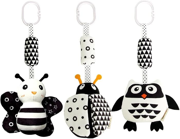 KAKIBLIN Baby Hanging Toy,3 Pack Black and White Baby Toys for 3 6 9 12 Months, High Contrast Han... | Amazon (US)