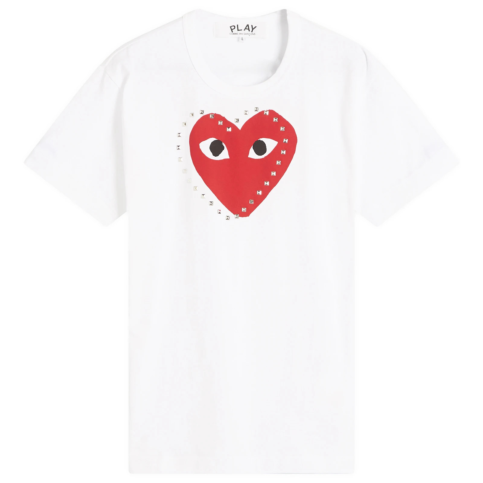 Comme des Garçons Play Men's Studded Heart T-Shirt in White/Red, Size Large | END. Clothing