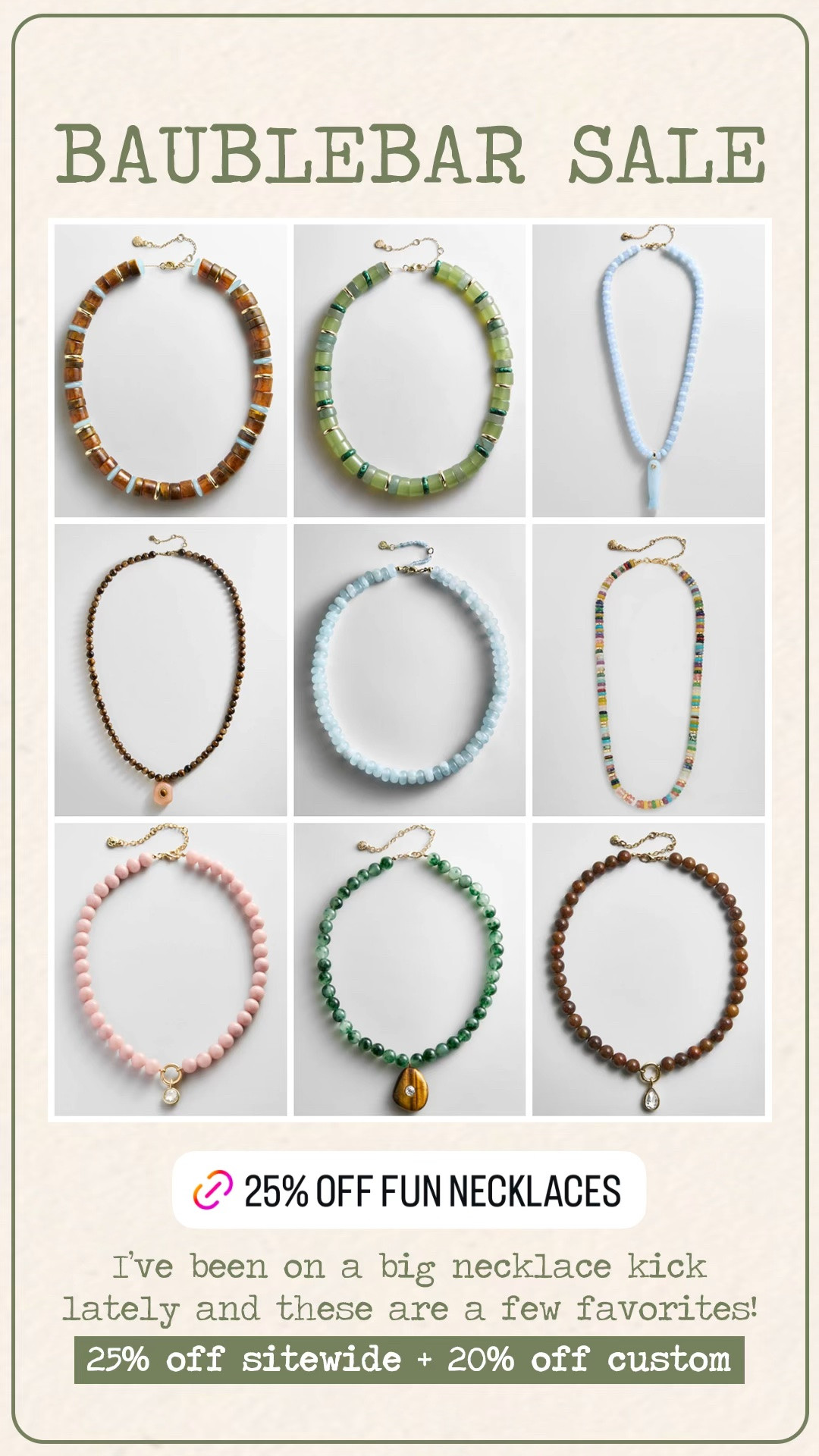 I’ve been on a big necklace kick this summer and had so much fun layering different pieces. Rounded up mg favorites and they’re all 25% off during the baublebar sale

#LTKSaleAlert