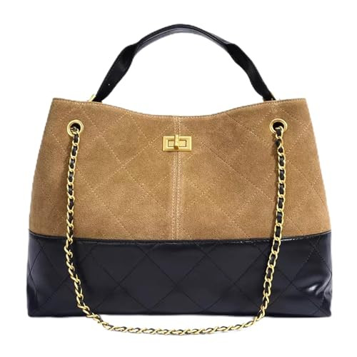 Quilted Bucket Crossbody Bag Purse for Women, Leather Shoulder Bag with Chain Strap & Turn-Lock Closure (Khaki) | Amazon (US)