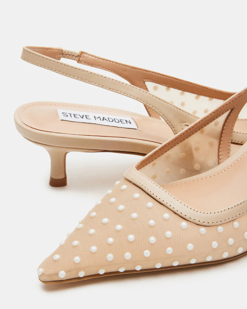 KARI Pearl Natural Slingback Point Toe Kitten Heel | Women's Heels | Steve Madden (US)