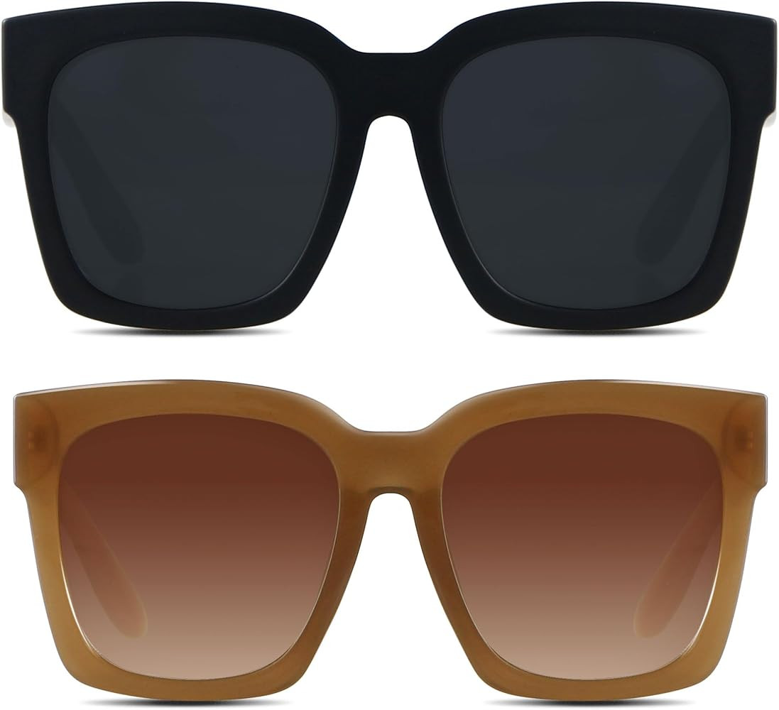 Oversized Sunglasses for Women Big Large Square Wide Frame Shades Retro Trendy Fashion UV Protect... | Amazon (US)