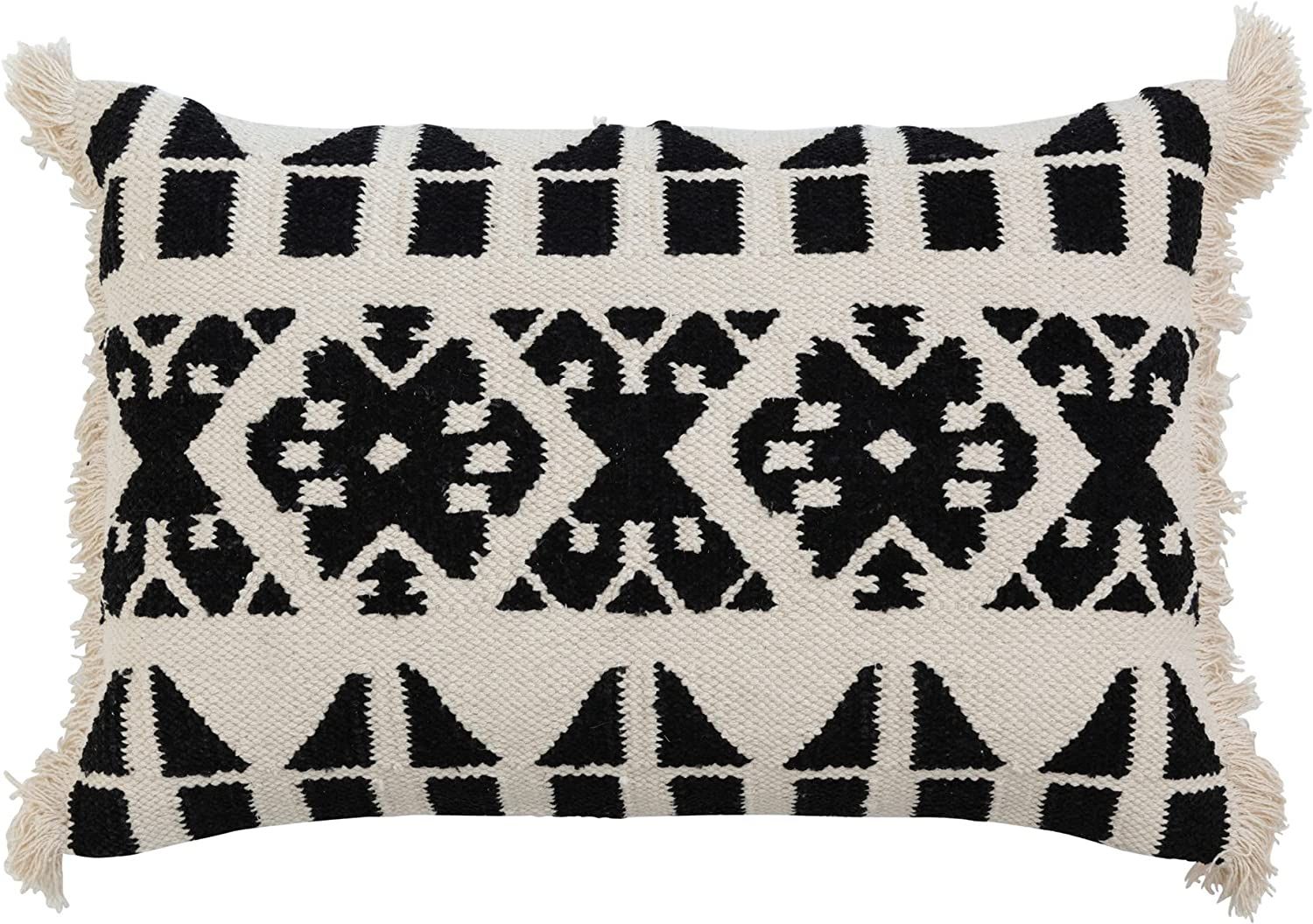 Bloomingville Handwoven Cotton Kilim Lumbar Pattern and Fringe, Black and White Pillows, 24" L x ... | Amazon (US)
