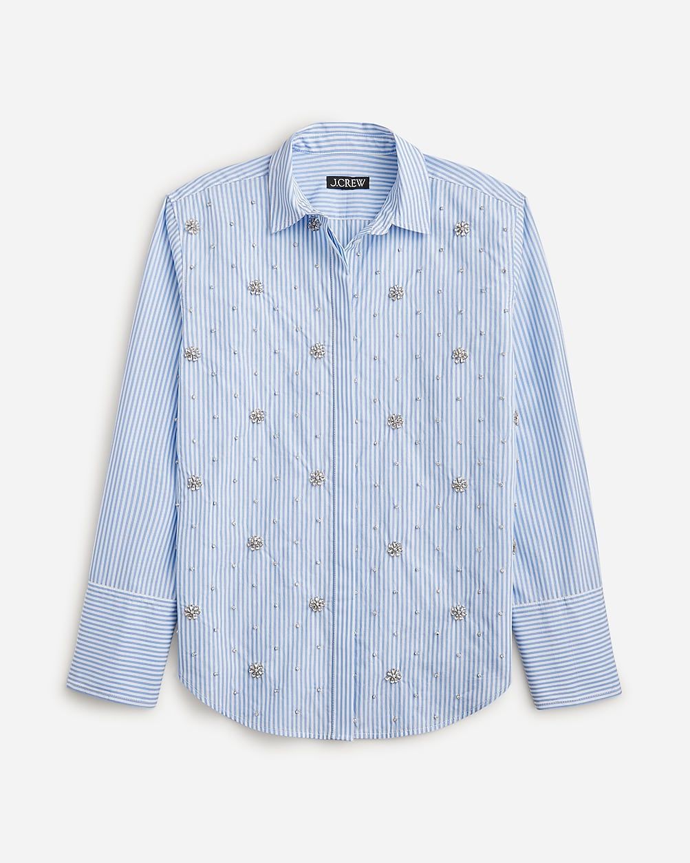 Pre-order Collection gar&ccedil;on embellished shirt in blue pinstripe | J.Crew US
