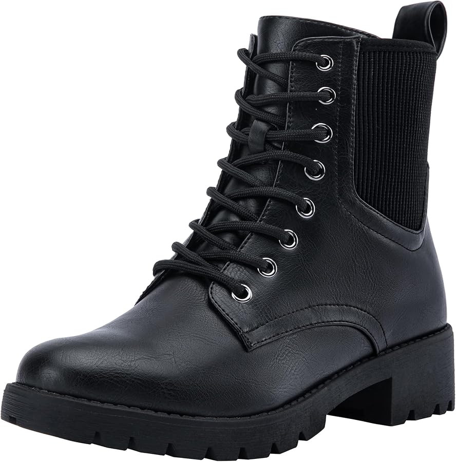 Vepose Women's 916 Ankle Boots, Combat Lace up Short Booties with Inside Zipper | Amazon (US)