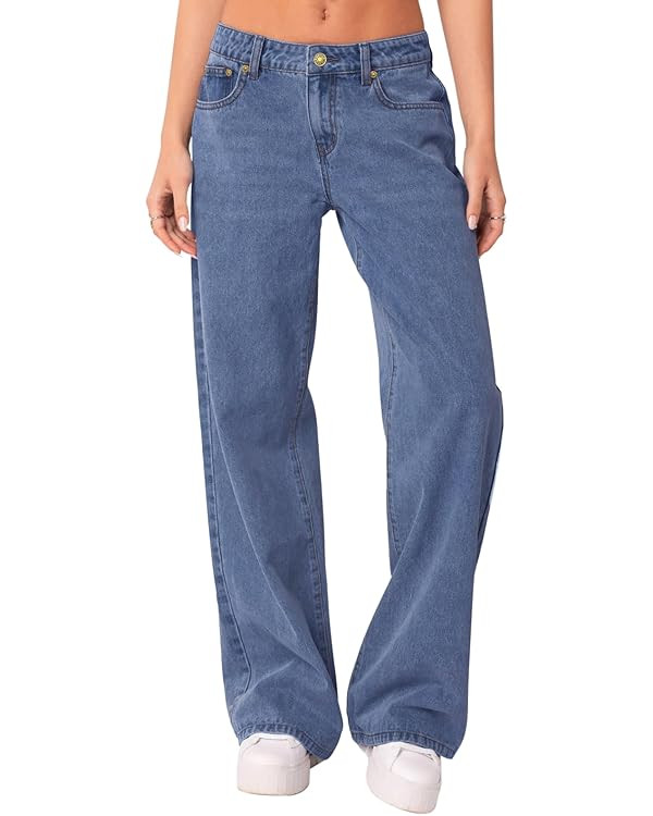 NIMIN Womens Mid Waist Boyfriend Jeans Summer Casual Lounge Loose Straight Wide Leg Y2K Pants wit... | Amazon (US)