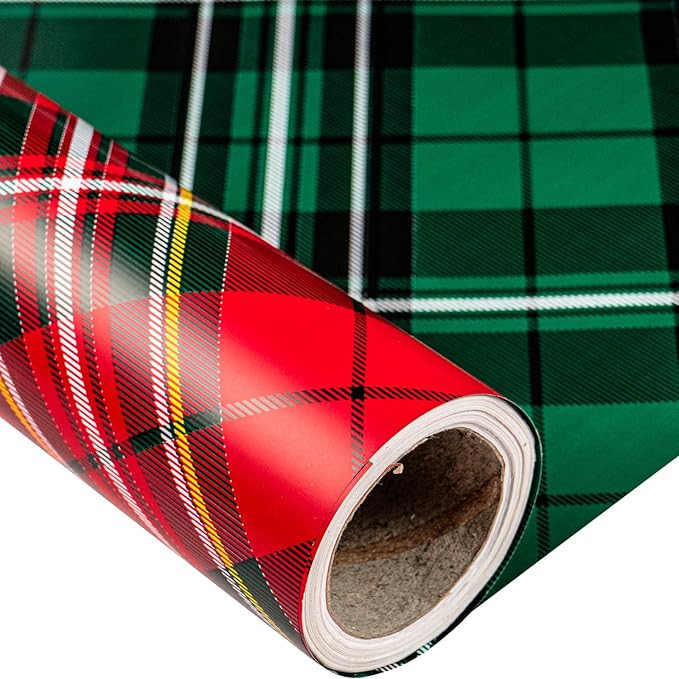 LeZakaa Christmas Wrapping Paper Jumbo Roll, Green & Red Plaid Classic Retro Reversible Design fo... | Amazon (US)