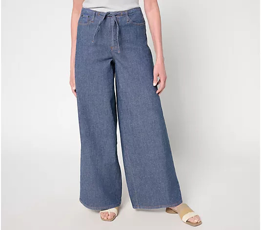 Peace Love World Regular Tie-Waist Wide Leg Denim Jeans - QVC.com | QVC