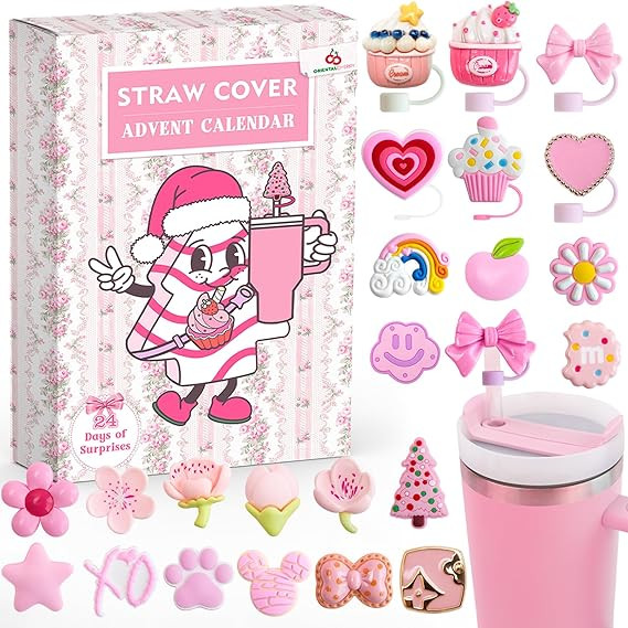 Advent Calendar 2024-24 Days of 10mm Straw Toppers for 30Oz & 40Oz Tumblers - Christmas Countdown... | Amazon (US)