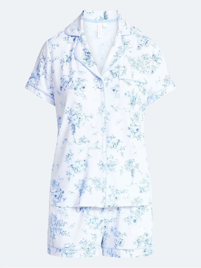 Joyspun Women's Dreamy Soft Collection Notch Collar Top and Shorts Pajama Set, 2-Piece, Sizes XS-... | Walmart (US)