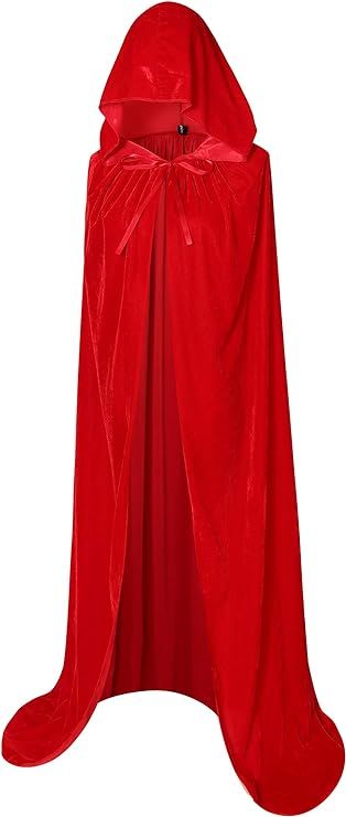 Long Hooded Cloak Velvet Cape Witch Costume Halloween Costumes for Women Men | Amazon (US)
