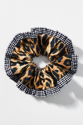 Damson Madder Leopard Gingham Frill Scrunchie | Anthropologie (US)