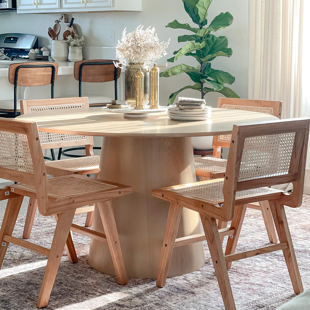 Orchid 52" Solid Oak Wood Round Pedestal Dining Table | Pop Maison