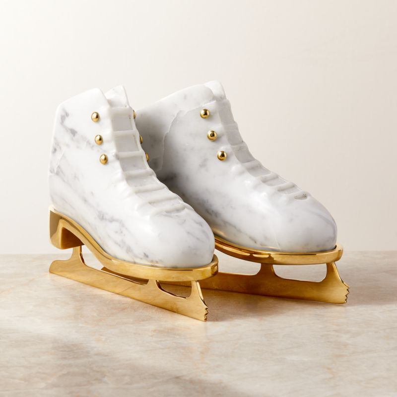 Glace Marble and Unlacquered Brass Ice Skates Decoration | CB2 | CB2