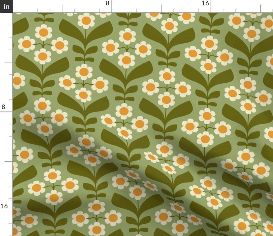 7KF 0164  B - Medium 6" - Vintage Retro Daisy 70s Modern Geometric Floral Fabric bykhakifinch | Spoonflower