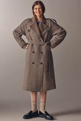 Line & Dot Henry Plaid Wool Blend Trench Coat | Anthropologie (US)