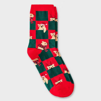 Women's Bear Checkered Christmas Crew Socks - Wondershop™ Red/Green 4-10 | Target