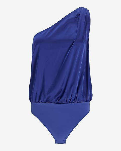 Conscious Edit Satin One Shoulder Ruched Thong Bodysuit | Express