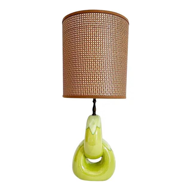 Midcentury Drip Glaze Rings Lamp & Shade | Chairish