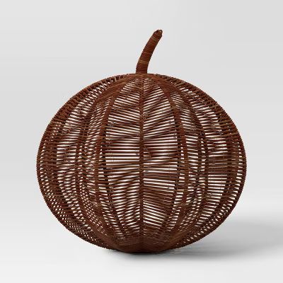 Pre-Lit Round Rattan Pumpkin Figurine Brown - Threshold™ | Target