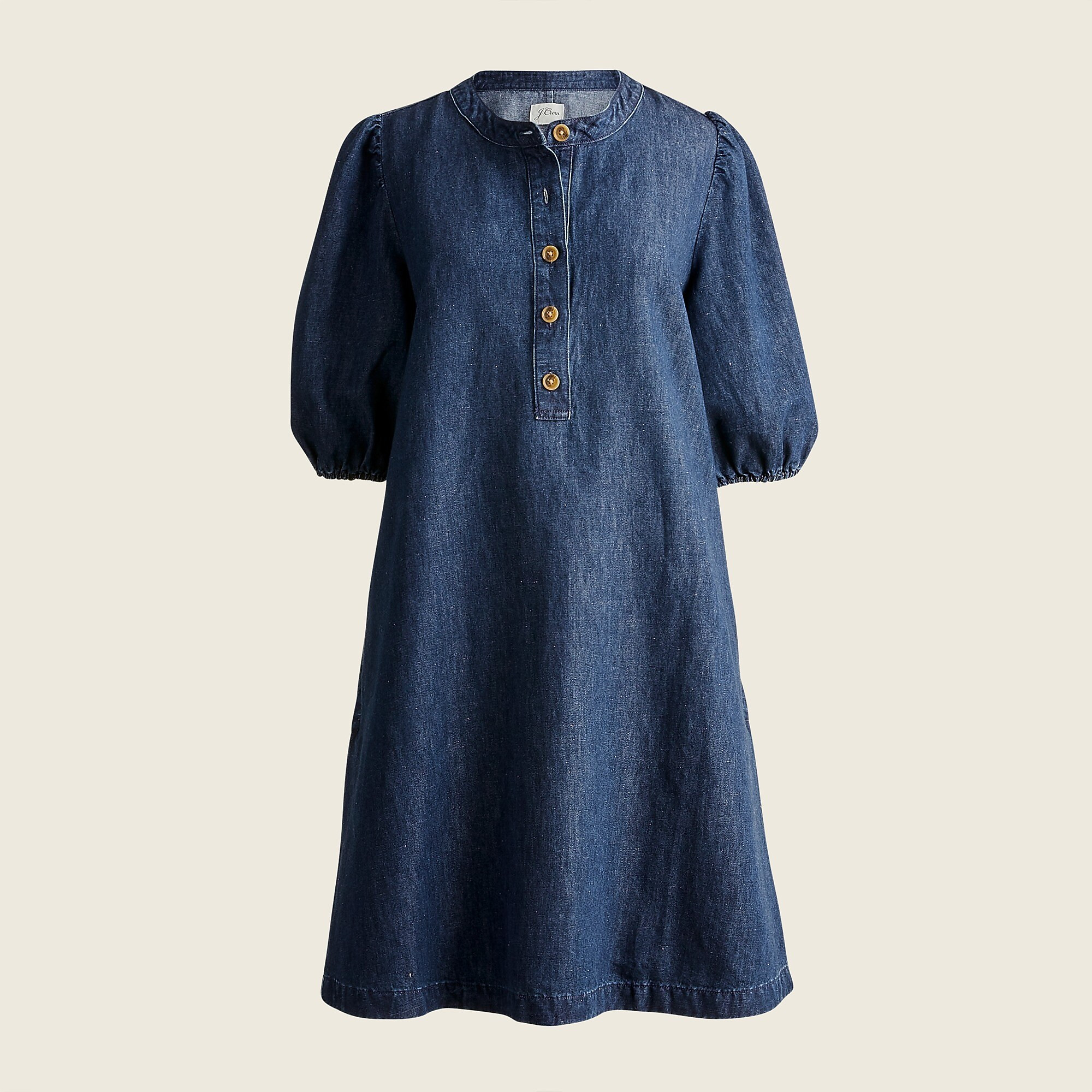 Puff-sleeve denim popover dress | J. Crew US