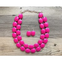 Pink Statement Necklace, Chunky Beaded Pink Jewelry, Fall Hot Magenta Beaded Necklace | Etsy (US)