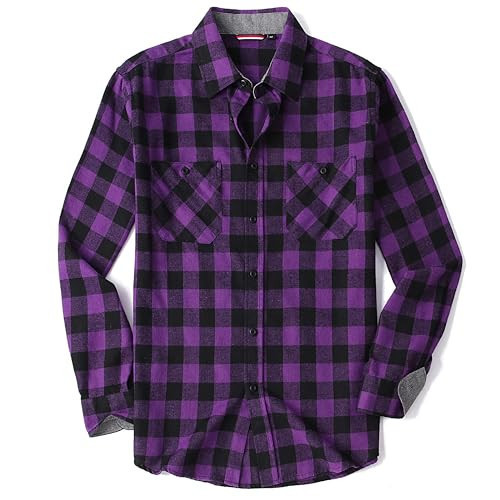 Mens Flannel Shirts Long Sleeve Flannel Shirt for Men Button Down Long Sleeve Shirts Regular Fit Mens Plaid Flannel Shirt Men's Casual Button Down Shirts, Medium Purple/Black | Amazon (US)
