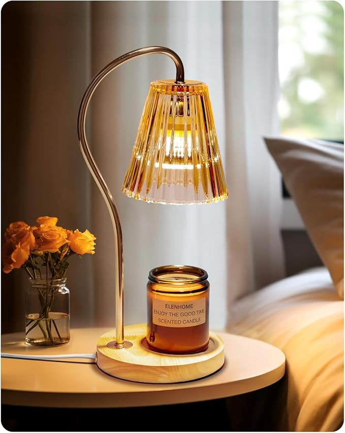 Elenhome Candle Warmer Lamp, Modern-Glass Candle Lamp Warmer with Timer & Dimmer, Electric Candle... | Amazon (US)