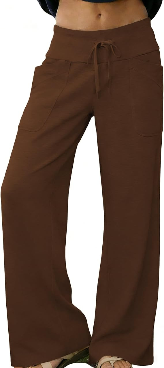 Women's Lounge Pants High Waisted Wide Leg Elastic Drawstring Sweatpants Palazzo Pajama Trousers | Amazon (US)