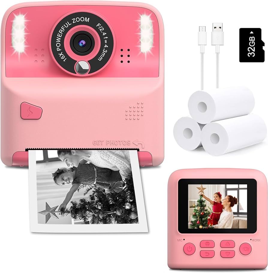 Instant Print Camera for Kids, Christmas Birthday Gift for Girls Boys Age 3-12 Toddler, No Ink Pr... | Amazon (US)