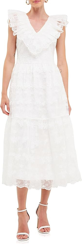 endless rose Women's Floral Embroidery Organza Midi Dress | Amazon (US)