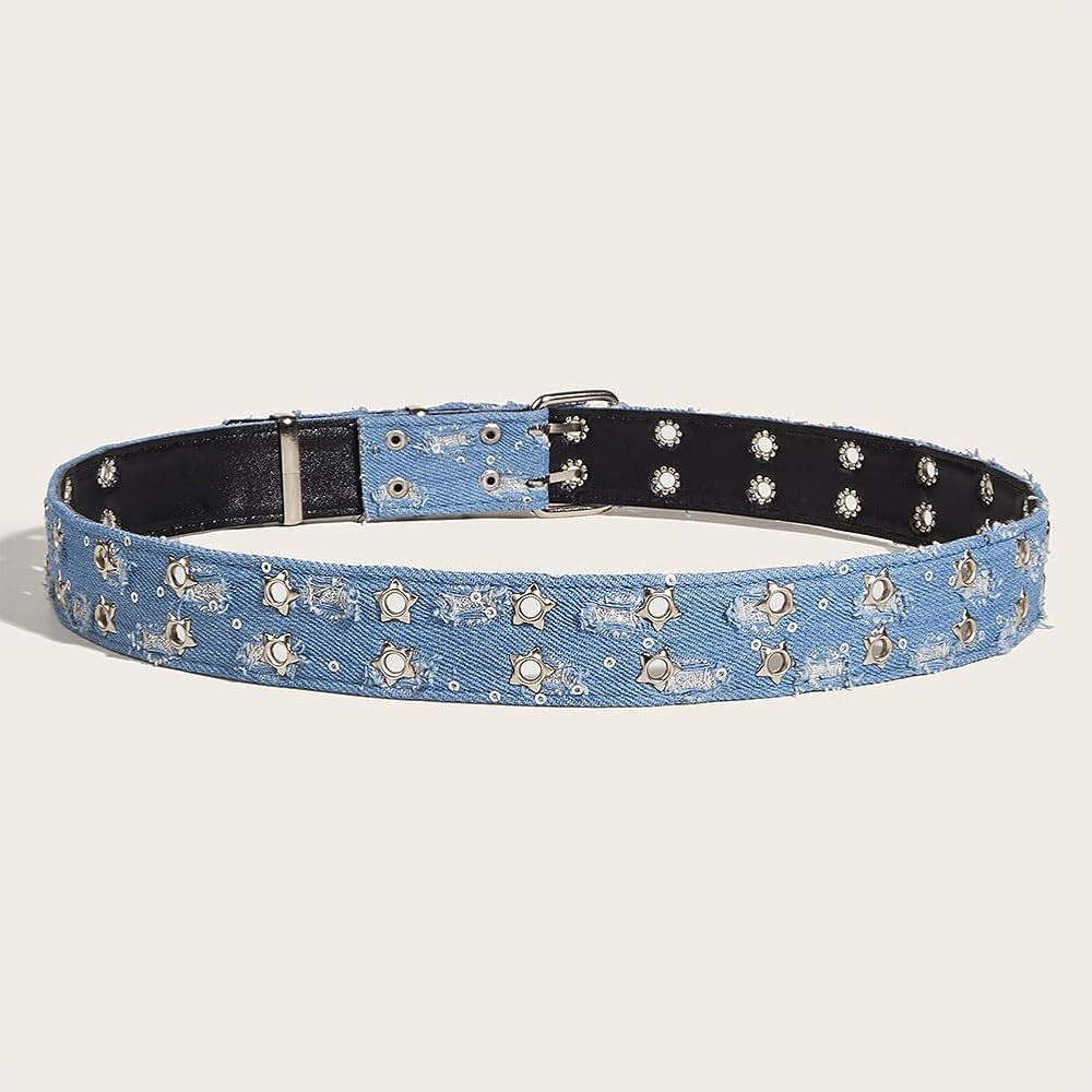 Fashion Denim Blue PU Leather Waist Belts Sequin for Women Ladies Cowgirl for Pants Jeans Dresse | Amazon (US)
