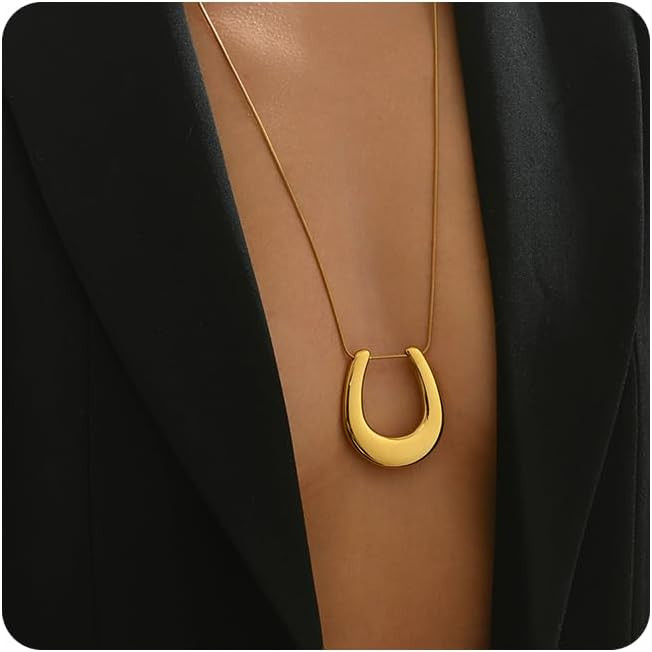 18K Gold Plated Twist Pendant Necklace Satellite Chain Sun Pendants Long Horseshoe Snake Chain Ne... | Amazon (US)