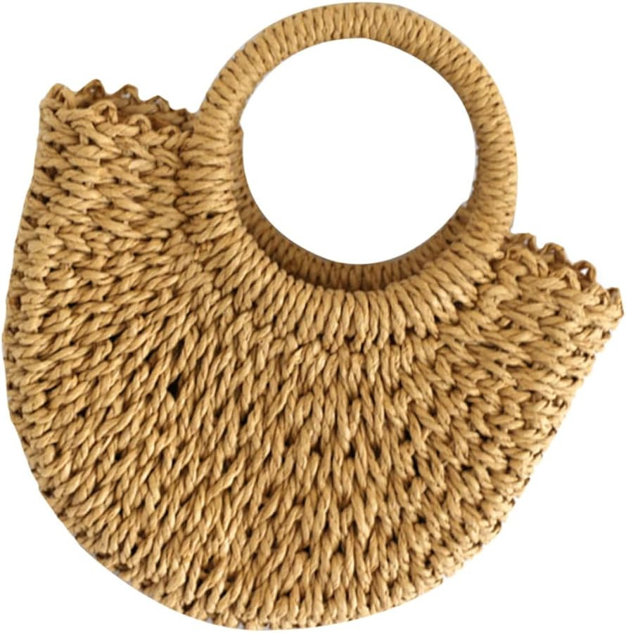 1pc Girl Handwoven Straw Beach Tote Bag Large Capacity Handbag for Parties and Shopping Half-moon... | Amazon (US)