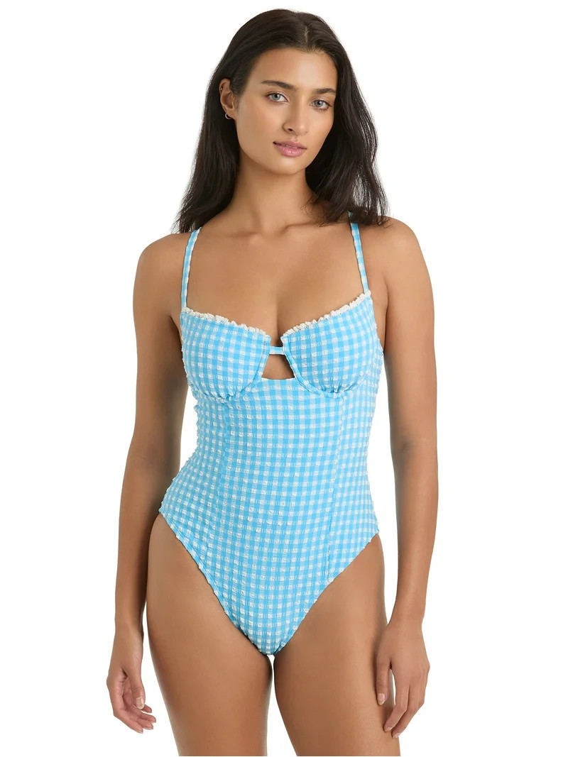 Jessica Simpson Women's Gingham Underwire One-Piece Swimsuit, Sizes XS-2XL | Walmart (US)