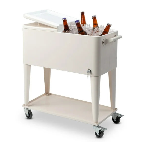 80 QT Rectangular Rolling Cooler Cart with Wheels, Portable Ice Chest with Bottle Opener and Stor... | Walmart (US)
