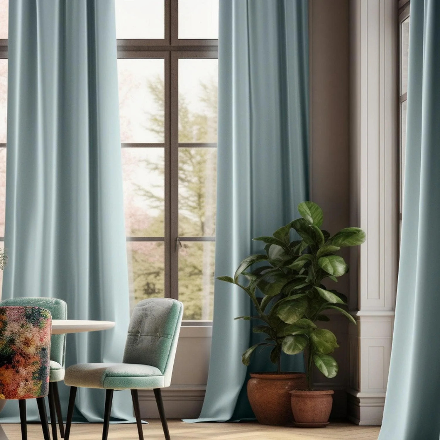 Aquarius Blue Heritage Plush Velvet Custom Curtain | Half Price Drapes