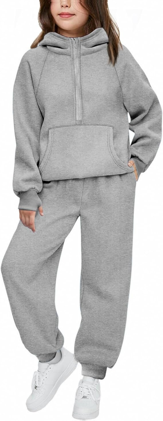 Arshiner Girls 2 Piece Outfits Tracksuit Drop Shoulder Hoodie Half Zip Sweatshirt and Sweatpants ... | Amazon (US)