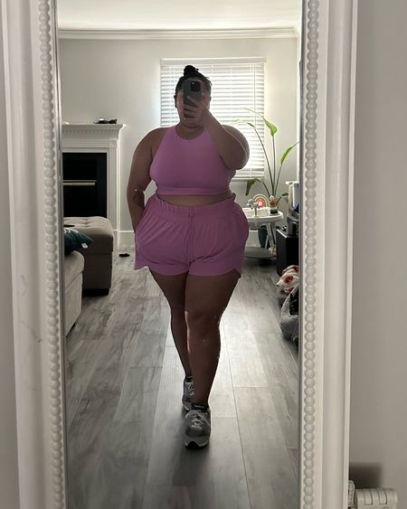 Target athletic set perfect for all my curvy girls. 

Top runs a little snuggier so size up if you want a more loose fit. I’m wearing an 1X 

Shorts run bigger so size down. I’m wearing size xxl 

#LTKplussize #LTKshoecrush #LTKfitness