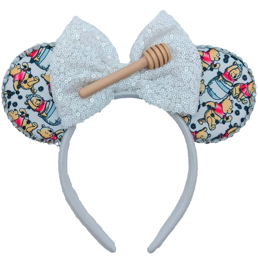 ZHENNAN Mouse Ears Headbands for Women, Cute Pooh Bear Ears Hairbands with Pearl Honey Stick, Poo... | Amazon (US)