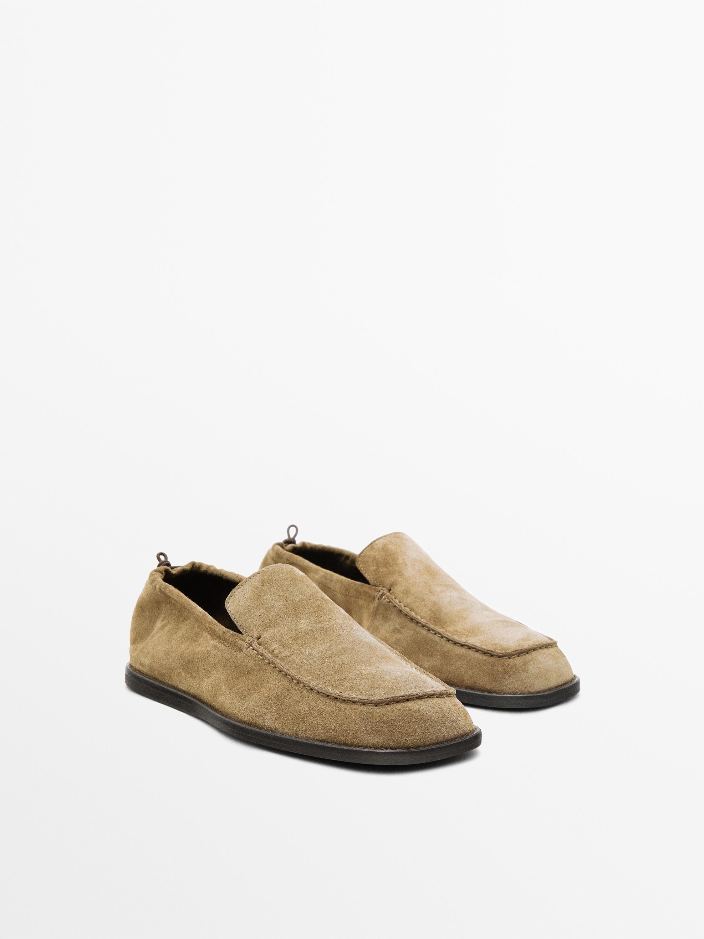 Soft leather loafers with gathered detail | Massimo Dutti US