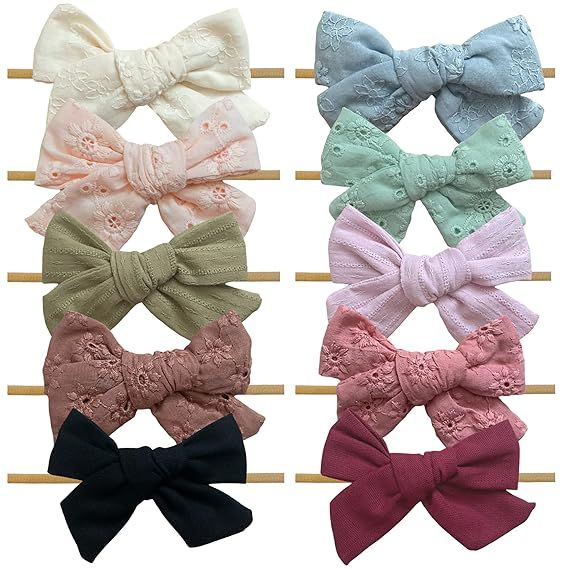 Mai Bebe Baby Bow Headbands - 10PCS Baby Girl Nylon Headbands - Bows on Nylon Headband for Newbor... | Amazon (US)