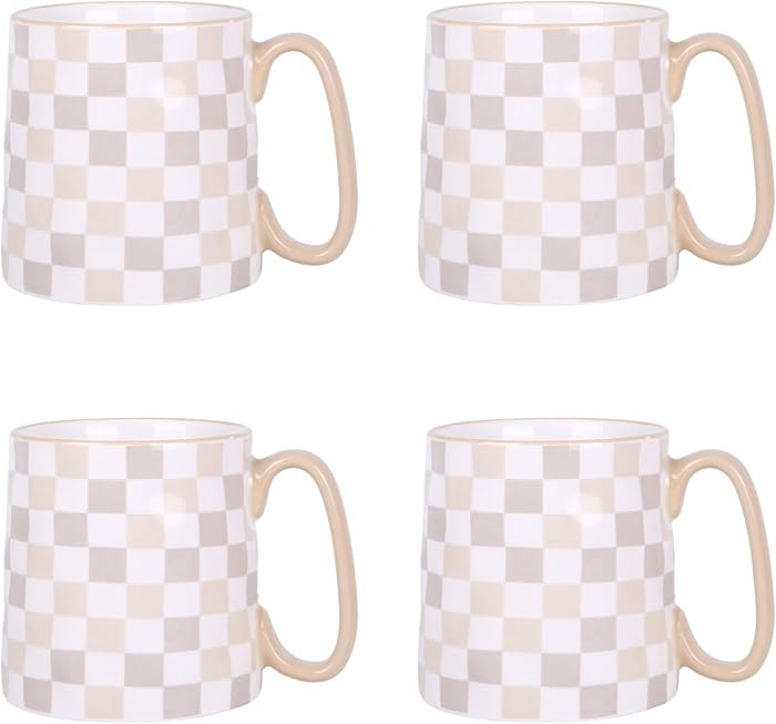 10 Strawberry Street Bella Neutral Check Mug, Set of 4 | Amazon (US)