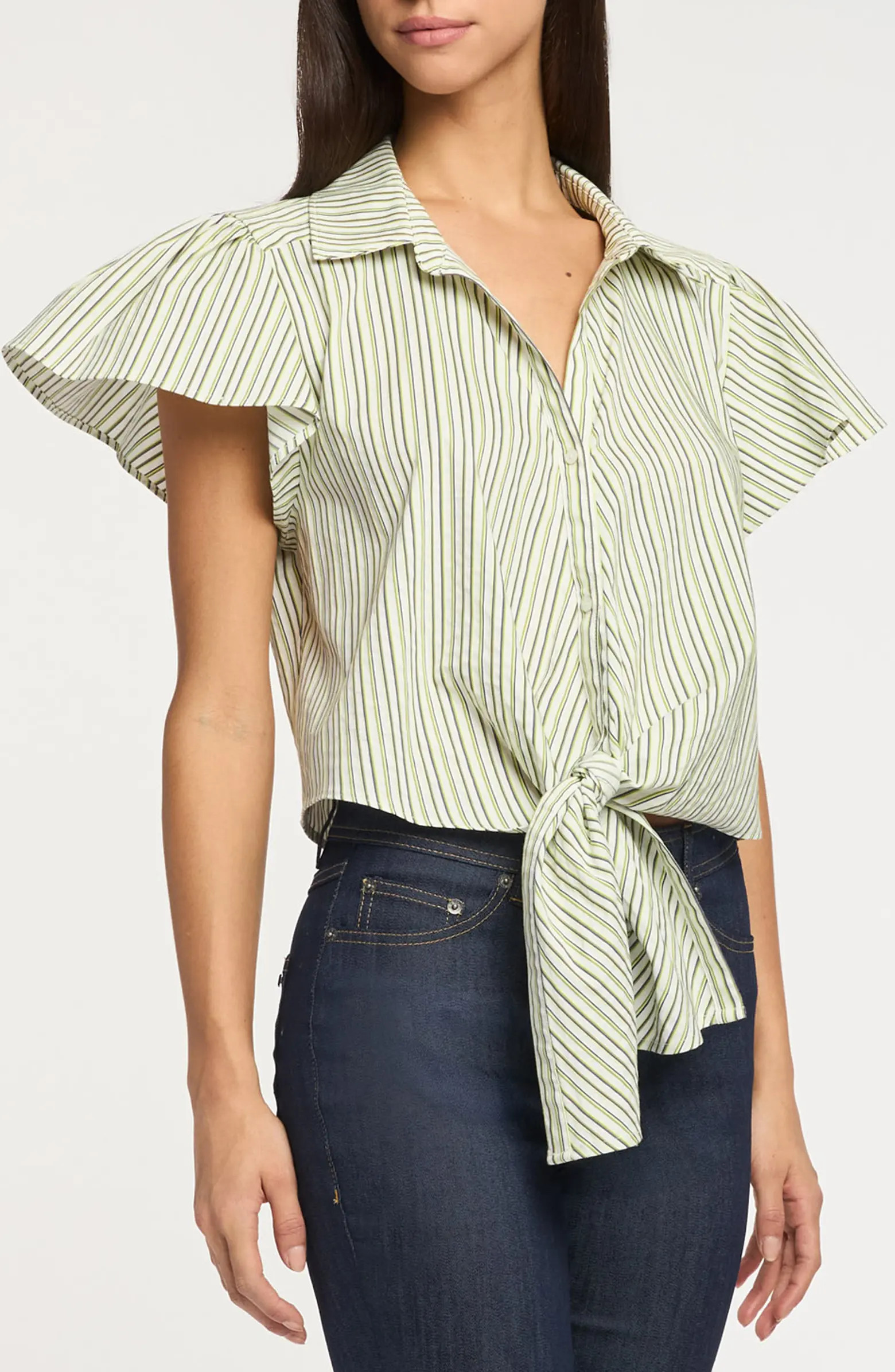 Sophie Stripe Flutter Sleeve Maria Shirt | Nordstrom